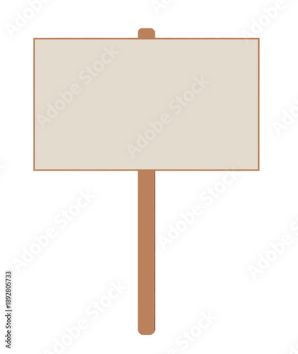 A blank signboard with a wooden post on a white background