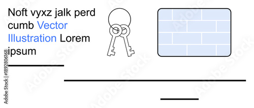 Security, access, privacy, real estate, construction, digital design. Two keys and a brick wall next to placeholder text layout. Security and access concepts