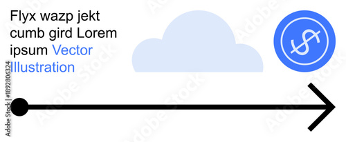 Business growth, navigation, financial strategies, digital solutions, progress tracking, monetary concepts. Cloud, arrow and circular dollar symbol . Business growth and financial strategies concept