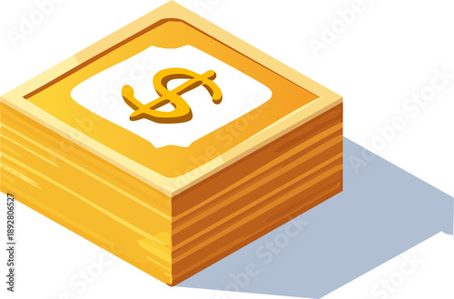 Stack of gold bars with dollar sign on top.
