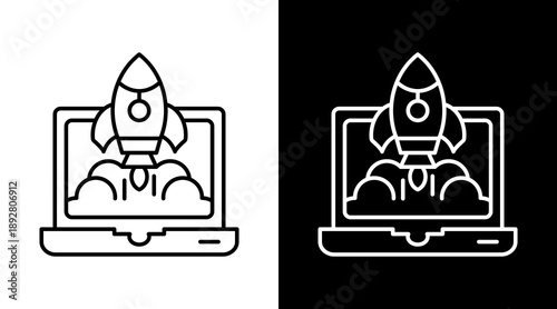 Startup Launch White Icon Set Design