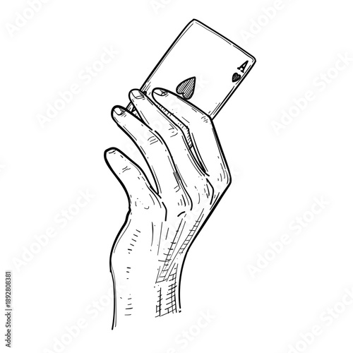 Ace of Spades Card Hand Gesture Vector Sketch Line Art Hand Drawn Illustration
