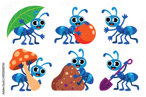 A group of cartoon ants engaging in various playful activities together outside