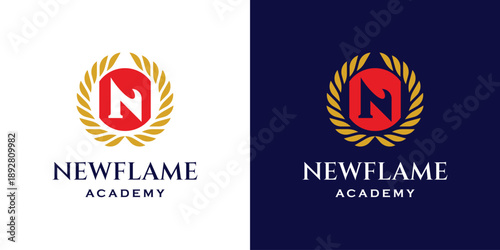 Prestigious academic badge logo with letter N flame shield and circular wings symbol