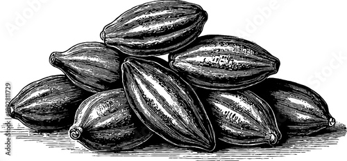 19th century vintage botanical study of cocoa beans for design and education