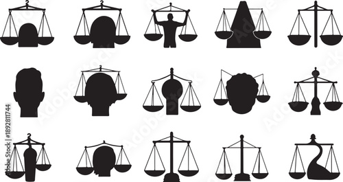 Justice and balance concept with scales and human silhouettes