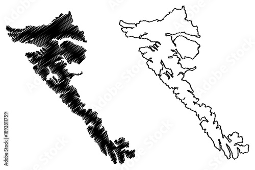 Moresby island (Canada, British Columbia Province, North America, Haida Gwaii Archipelago) map vector illustration, scribble sketch Moresby map