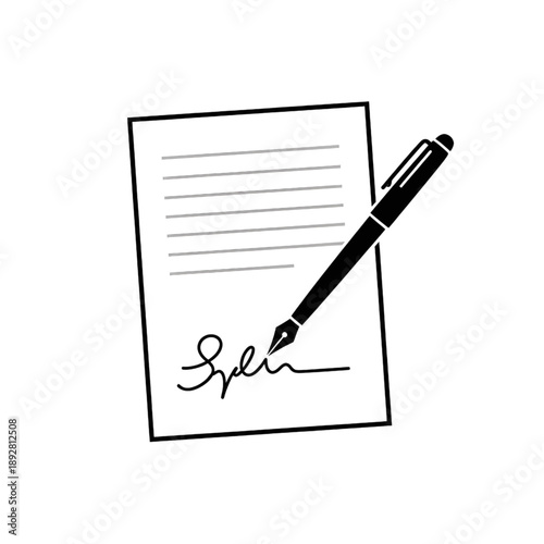 Signature Pen Signing Document Paper Silhouette Vector Icon