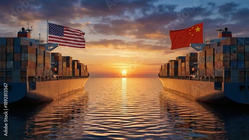 	 Cargo ships global trade and economic exchange United States and china