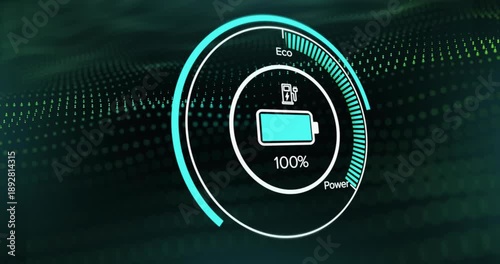 Charging input appearing and central battery HUD filling to 100% then retreating, showing looped UI