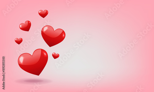 Red Hearts Isolated Pink Background