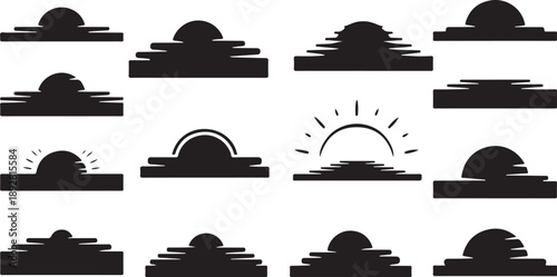 Sunrise and sunset icons in black silhouette style collection