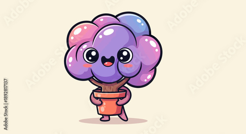 Wallpaper Mural Cute Cartoon Tree Character in Pot, Happy Face, Kawaii Style Torontodigital.ca