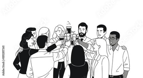 Diverse group of friends clinking glasses together in celebration with drinks
