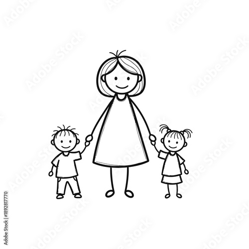 Family illustration with mother and children