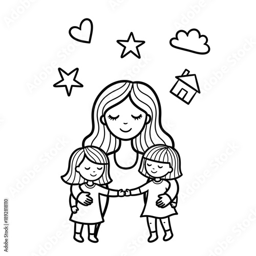 Young girl with pets and stars