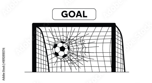 Soccer ball crashes through goal net shattering it with 'goal' sign above