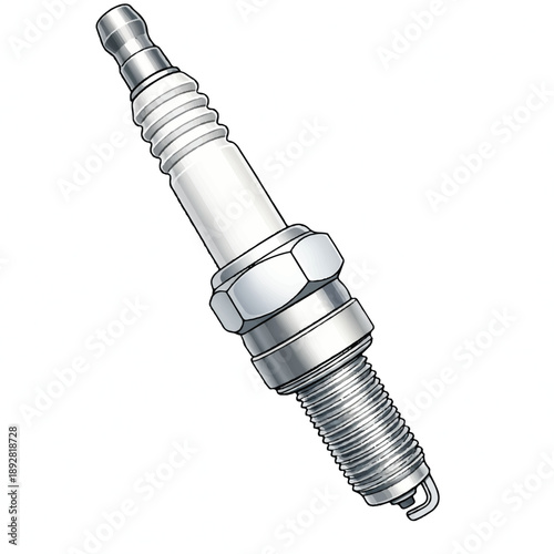 High-quality illustration of a spark plug used in internal combustion engines. Isolated on white background with clean and detailed design. Suitable for automotive engineering concepts, vehicle mainte