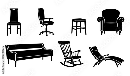 Chair silhouette vector set furniture seating collection