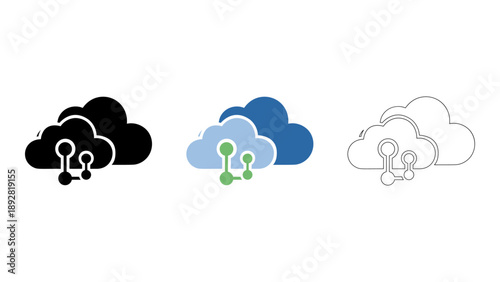 cloud computing icon with white background and black clouds