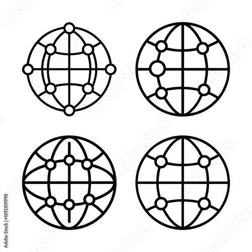 Four global networking icons representing interconnectedness, communication, and digital globalization