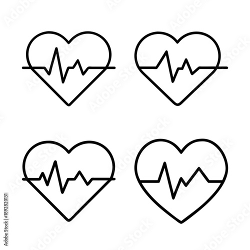 Four heart outlines with varying heartbeat signals suggesting health monitoring