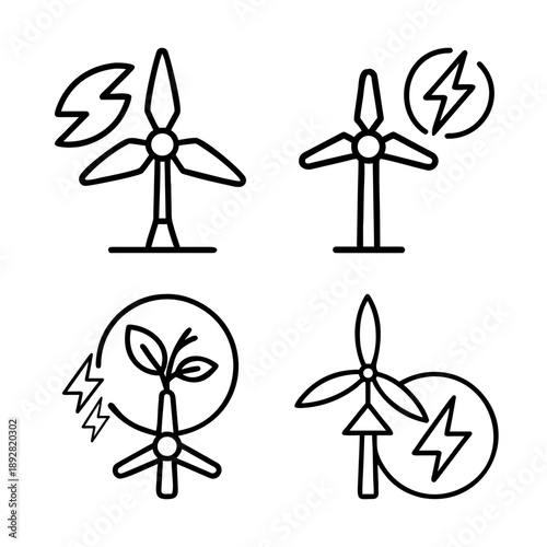 Four illustrations showing different approaches to green sustainable renewable energy production