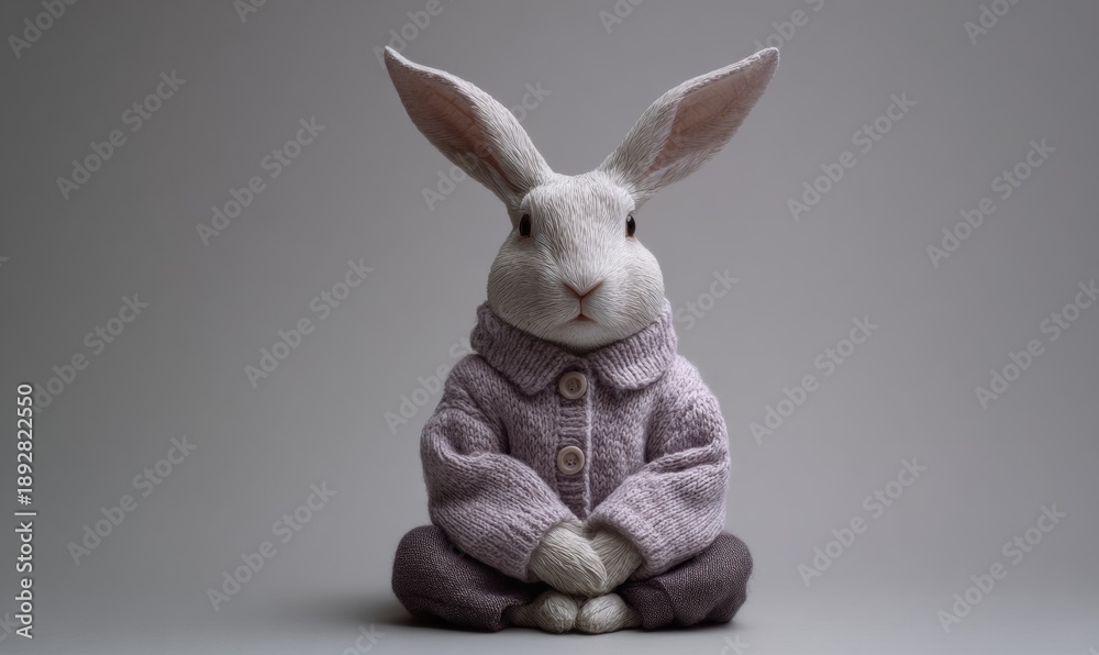 Obraz premium A rabbit is sitting on a grey surface