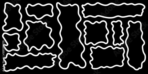 Hand drawn outline wavy organic frame set with organic borders rectangle