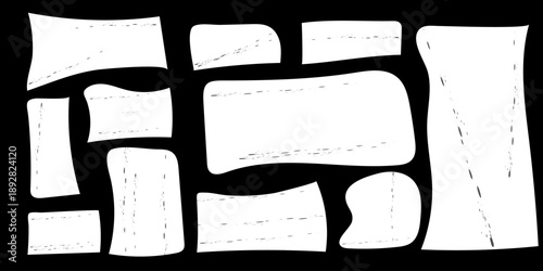 Grunge wavy organic label shapes rectangle set with rough texture