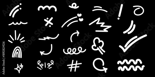 Expressions movement doodle marks and symbols set