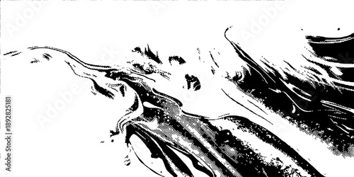 Gradient halftone vector texture overlay. Monochrome abstract splattered background.