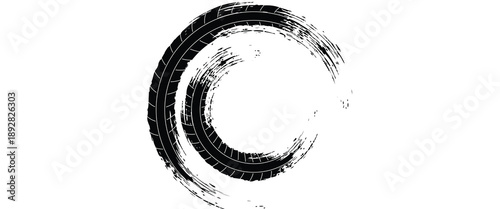 Tire tread marks, wheel textures, tire marks - car racing, motocross, drift, rally, off-road and others. Vector black isolated texture in grunge style with splashes.