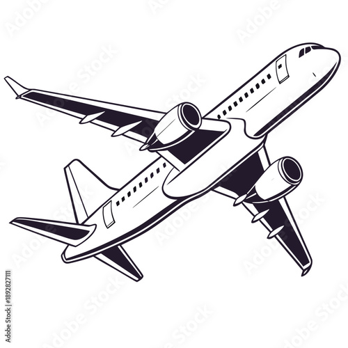 Black and white of a passenger airplane in flight passenger plane