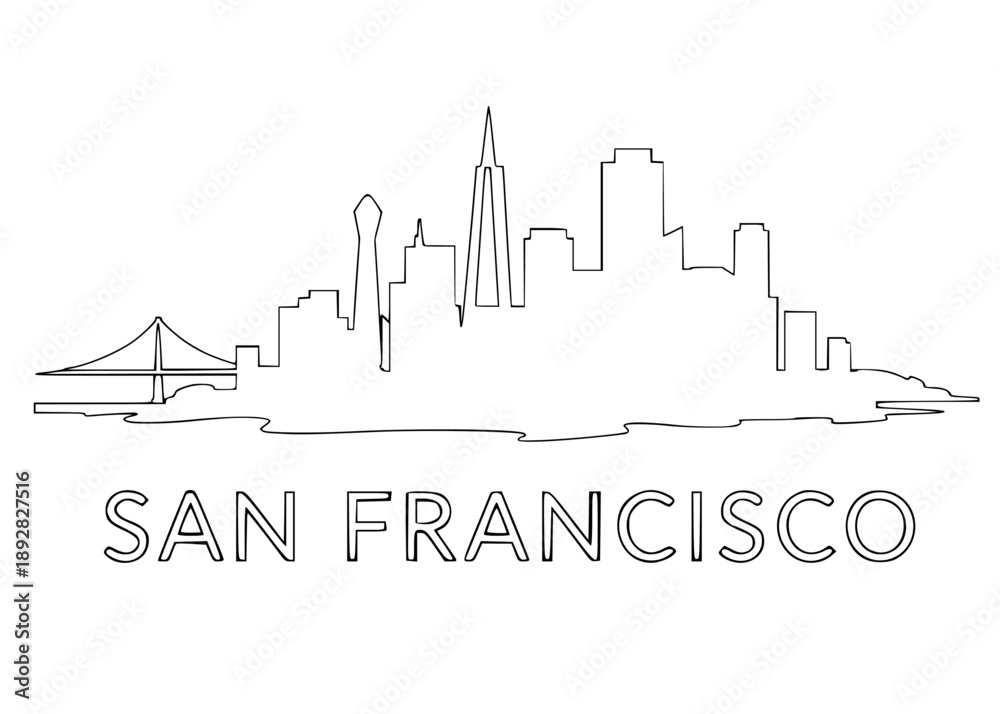 Fototapeta premium San Francisco skyline illustration, capacity line art, vector illustration of city skyline
