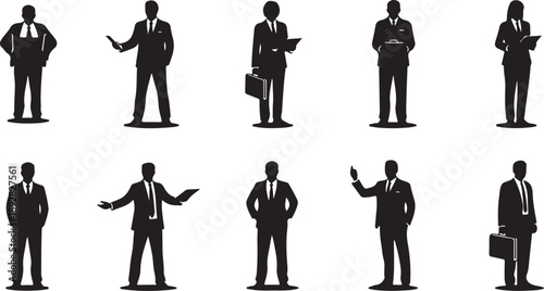 Silhouettes of businessmen in various poses and gestures