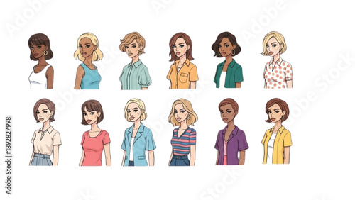 Diverse group of women standing together in a grid formation