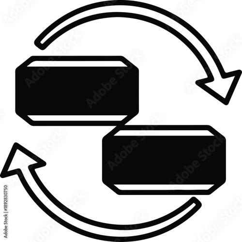 Silhouette data transfer icon with circular arrows showing exchange process illustration vector