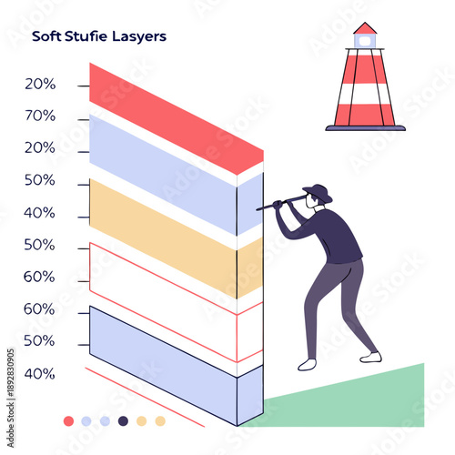 Multi layered chart with soft studio shadow white background