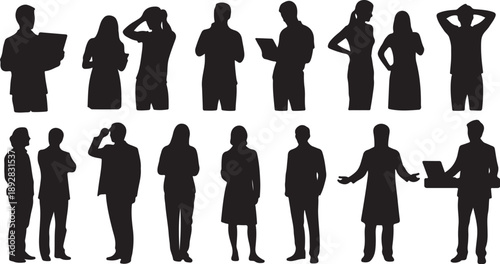 Silhouettes of business people in various poses and actions