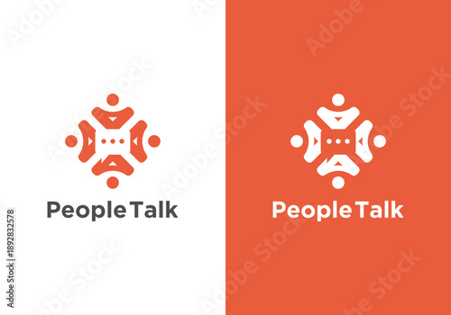 Human chat logo design, people talking, family together, human unity, chat bubble logo vector icon with human combination