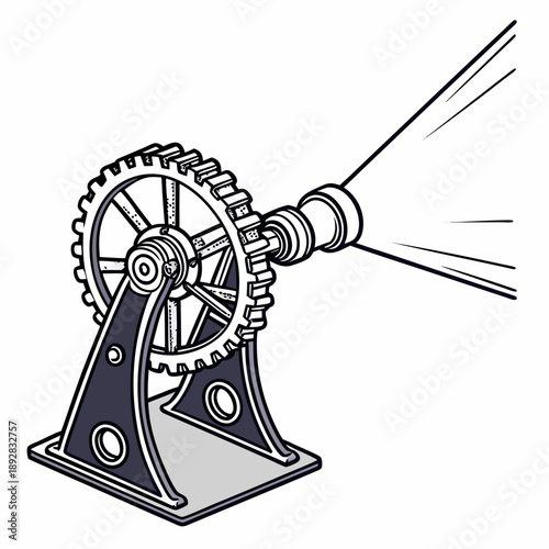 Industrial mechanism emitting light pulse white background