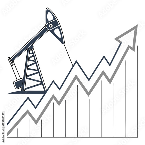 Oil pump jack on rising graph with arrow chart