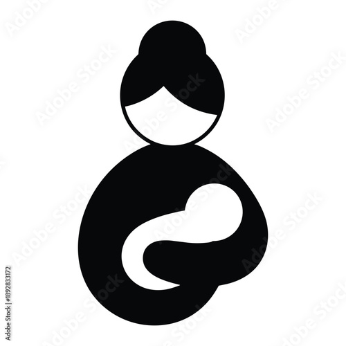 Fotografia Woman holding baby icon, gentle motherly care and nurturing, black silhouette