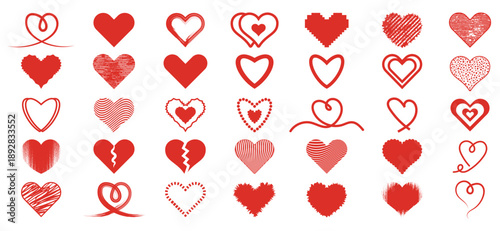 heart shape vector set romantic love icons, cute heart illustration collection valentine design, decorative red heart symbols isolated