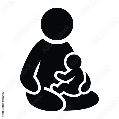 Woman nursing infant icon, gentle and loving maternal care, black silhouette