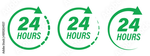 Green 12 hours service icon. Green 12 hours service duration sign. Green 12 hours or half day icon with circle arrow. Shipping delivery symbol. Twelve hour delivery clock icon . Hours time arrow