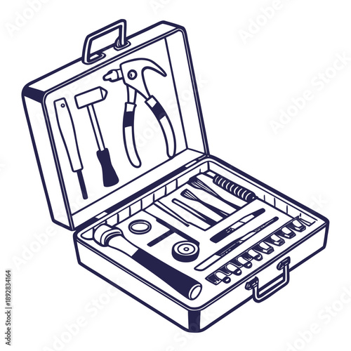 Open toolbox with assorted tools Vector