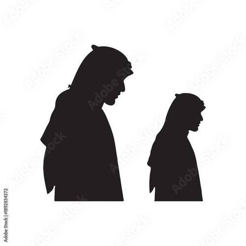 Two arab man silhouette vector flat illustration design. Saudi man standing