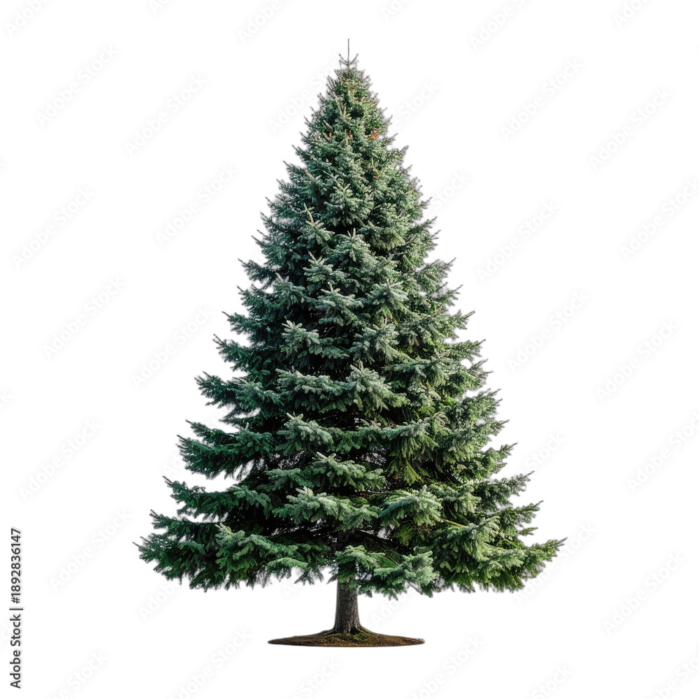 Fototapeta premium A vibrant green conifer tree isolated against a stark black background.